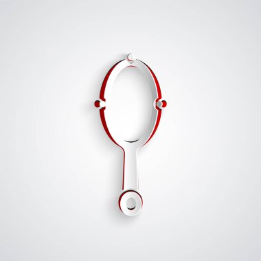 Kağıt kesiği Gri arkaplanda sihirli el aynası simgesi izole. Kağıt sanatı tarzı. Vektör.