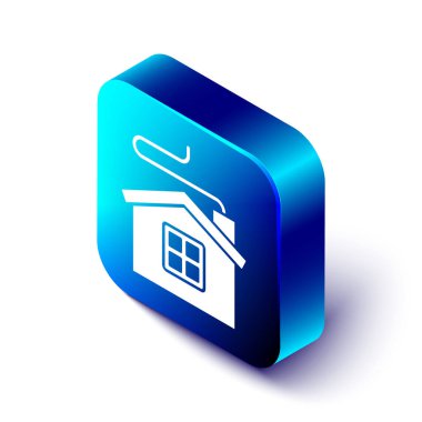 Beyaz arka planda izole edilmiş Mutlu Noeller evi ikonu. Ev sembolü. Mavi kare düğme. Vektör.