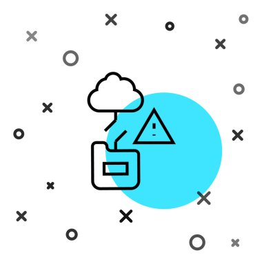 Siyah çizgi Bulut teknolojisi veri transferi ve depolama simgesi beyaz arka planda izole edildi. Rastgele dinamik şekiller. Vektör