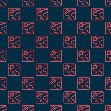 Kırmızı çizgi Afrika safari haritası simgesi siyah arka planda izole edilmiş. Vektör.