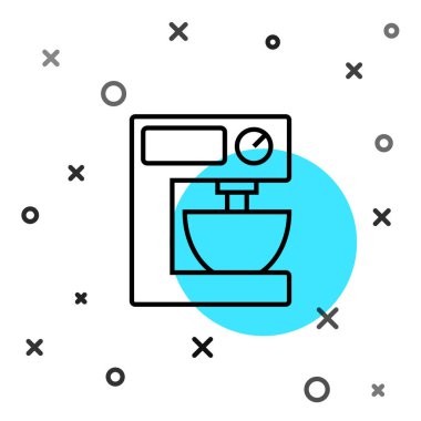 Siyah çizgi elektrik karıştırıcı simgesi beyaz arkaplanda izole edildi. Mutfak blenderi. Rastgele dinamik şekiller. Vektör.