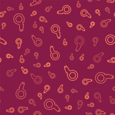 Kahverengi çizgi Whistle simgesi kırmızı arkaplanda izole edilmiş. Hakem sembolü. Spor ve spor burcu. Vektör.