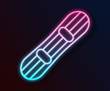Parlayan neon hattı Snowboard simgesi siyah arkaplanda izole edildi. Snowboard tahtası ikonu. Olağanüstü bir spor. Spor malzemeleri. Vektör.