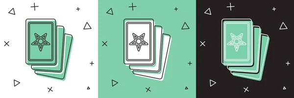 Set Trois Cartes Tarot Icône Isolée Sur Fond Blanc Vert — Image vectorielle