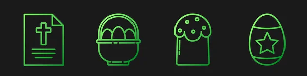 ラインイースターケーキ ハッピーイースターでグリーティングカード イースターエッグとバスケットを設定します グラデーションのアイコン ベクトル — ストックベクタ
