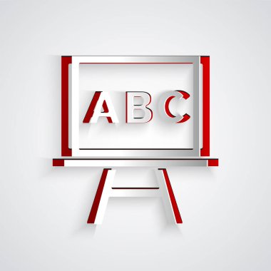 Kağıt kesiği Tebeşir tahta simgesi gri arkaplanda izole edildi. Okul karatahtası. Kağıt sanatı tarzı. Vektör.