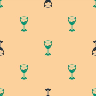 Yeşil ve siyah şarap ikonu bej arka planda izole edilmiş pürüzsüz desen. Şarap kadehi işareti. Vektör.