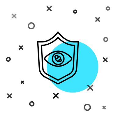 Siyah çizgi göz tarama simgesi beyaz arkaplanda izole edildi. Göz taraması yapılıyor. Güvenlik kontrol sembolü. Siber göz işareti. Rastgele dinamik şekiller. Vektör.