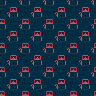 Kırmızı çizgili Kettle, siyah arkaplanda izole edilmiş ikon desenli. Çaydanlık ikonu. Vektör.