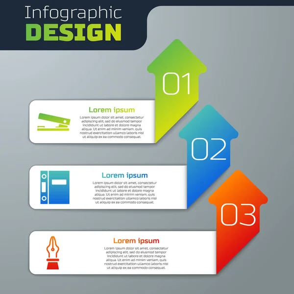 Set Agrafeuse Bureau Dossiers Bureau Plume Stylo Plume Modèle Infographie — Image vectorielle