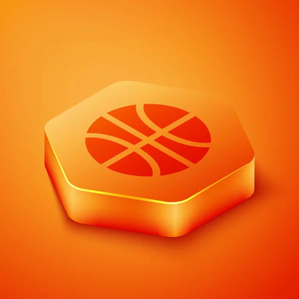 Izometrický Basketbal Ikona Izolované Oranžovém Pozadí Sportovní Symbol Oranžové Šestiúhelníkové — Stockový vektor