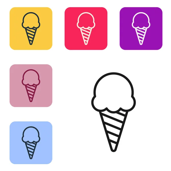 Línea Negra Helado Icono Cono Gofre Aislado Sobre Fondo Blanco — Vector de stock