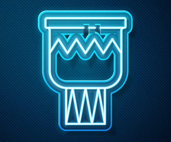 Glödande Neon Linje Drum Ikon Isolerad Blå Bakgrund Musiktecken Symbolen — Stock vektor