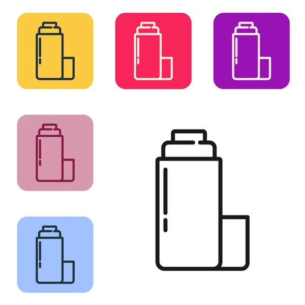 Black Line Thermos Container Icon Isolated White Background Thermo Flask — Stock Vector