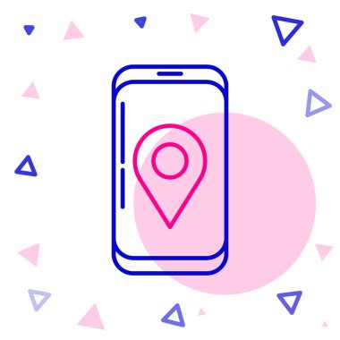 Uygulama dağıtım simgesine sahip, beyaz arkaplanda izole edilmiş mobil telefon hattı. Paket takibi. Renkli taslak konsepti. Vektör İllüstrasyonu.