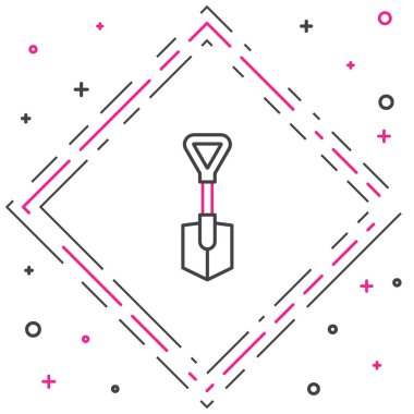 Beyaz arkaplanda çizgi küreği simgesi izole edildi. Bahçe aletleri. Bahçecilik, tarım, çiftçilik aleti. Renkli taslak konsepti. Vektör İllüstrasyonu.