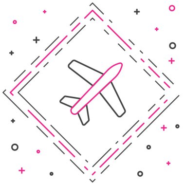 Çizgi düzlemi simgesi beyaz arkaplanda izole edildi. Uçan uçak ikonu. Uçak tabelası. Renkli taslak konsepti. Vektör İllüstrasyonu.