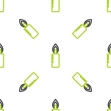 Çizgi Yanan mum simgesi beyaz arkaplanda izole edilmiş pürüzsüz desen. Silindirik mum çubuğu ve yanan ateş. Vektör İllüstrasyonu.