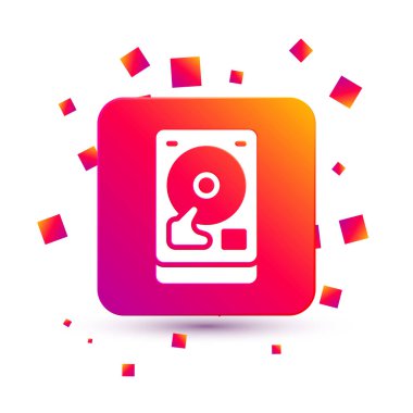 Beyaz Disk Sürücüsü HDD simgesi beyaz arkaplanda izole edildi. Kare renk düğmesi. Vektör