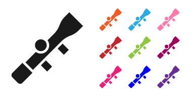 Siyah Keskin Nişancı optik görüş simgesi beyaz arka planda izole edildi. Keskin nişancı dürbünü. Simgeleri renklendirin. Vektör.