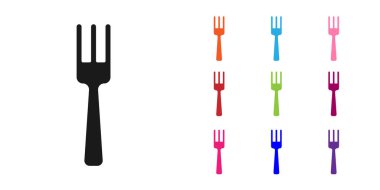 Siyah Çatal simgesi beyaz arkaplanda izole edildi. Çatal bıçak sembolü. Simgeleri renklendirin. Vektör.