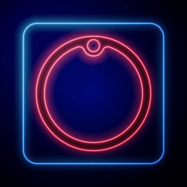 Parlayan neon kesme tahtası simgesi mavi arkaplanda izole edildi. Kesme tahtası sembolü. Vektör.
