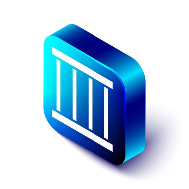 Beyaz arkaplanda Isometric Hapishane pencere simgesi izole edildi. Mavi kare düğme. Vektör.