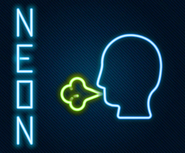 Ragyogó Neon Vonal Man Köhögés Ikon Elszigetelt Fekete Háttérrel Vírusfertőzés — Stock Vector