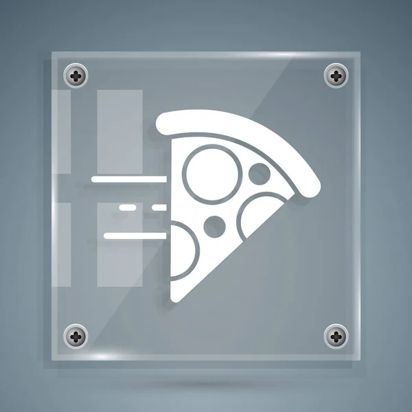 White Online Ordering Fast Pizza Delivery Icon Isolated Grey Background — Stock Vector