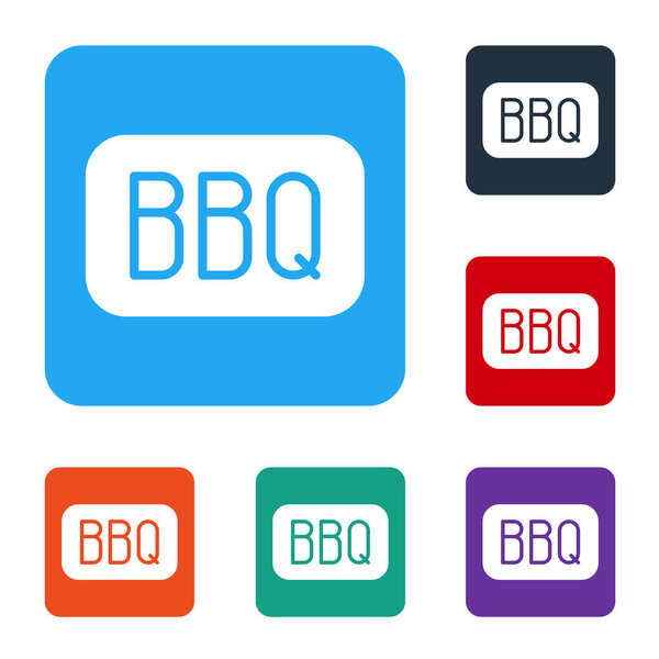 White Barbecue icon isolated on white background. Heat symbol. BBQ grill party. Set icons in color square buttons. Vector.