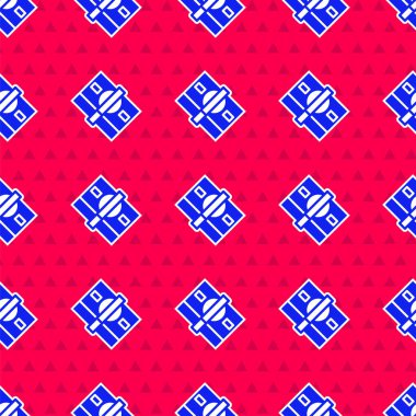 Blue Stacks kağıt para ikonu kırmızı arka planda izole edilmiş pürüzsüz desen. Para desteleri. Para birimi. Vektör.