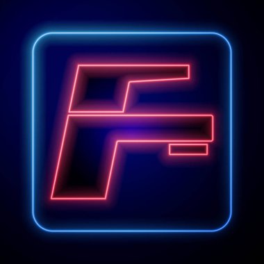 Parlayan neon musluk ikonu mavi arkaplanda izole edildi. Vektör.