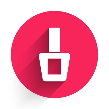 Uzun gölgeli beyaz tırnak cilası ikonu. Kırmızı daire düğmesi. Vektör.