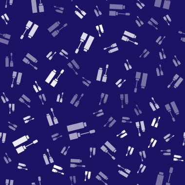 Beyaz Maskara fırça ikonu mavi arka planda izole edilmiş pürüzsüz desen. Vektör.