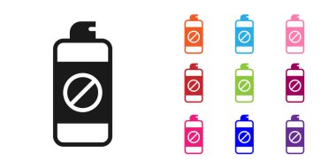 Su için Black Garden spreyi, gübre, beyaz arka planda izole edilmiş kimyasal ikon. Simgeleri renklendirin. Vektör.