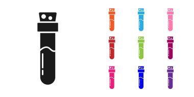 Beyaz zemin üzerinde iksir ikonu olan siyah şişe. Sihirli iksirli matara. Mutlu Cadılar Bayramı Partisi. Simgeleri renklendirin. Vektör.