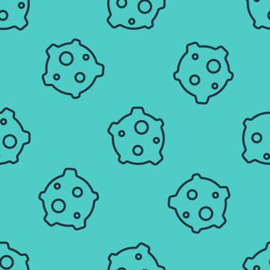 Siyah çizgi göktaşı simgesi yeşil arka planda izole edilmiş kusursuz desen. Vektör.