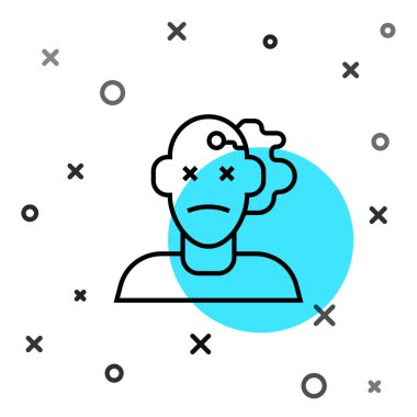 Siyah çizgi cinayet ikonu beyaz arkaplanda izole edildi. Vücut, kanama, ceset, kanayan ikon. Suç mahalli kavramı. Rastgele dinamik şekiller. Vektör.