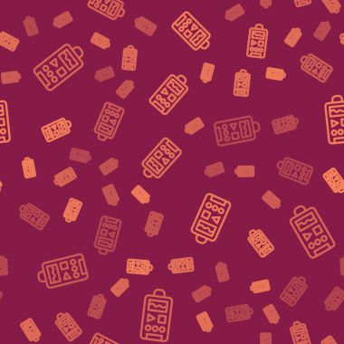 Kahverengi çizgi diktafon simgesi kırmızı arkaplanda izole edilmiş. Ses kaydedici. Vektör.