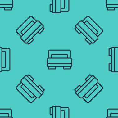 Siyah çizgi otel yatak odası ikonu yeşil arka planda pürüzsüz desen izole etti. Vektör.