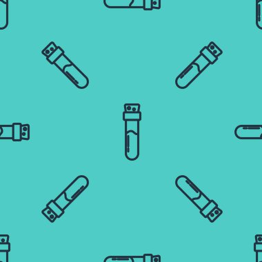 İksir ikonlu siyah çizgi şişesi yeşil arka planda izole edilmiş pürüzsüz desen. Sihirli iksirli matara. Mutlu Cadılar Bayramı Partisi. Vektör.