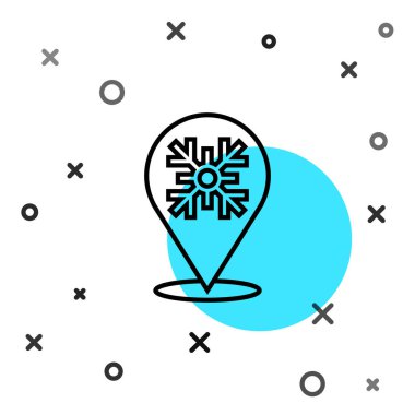 Beyaz arkaplanda siyah çizgi Kar Tanesi simgesi izole edildi. Mutlu Noeller ve mutlu yıllar. Rastgele dinamik şekiller. Vektör.