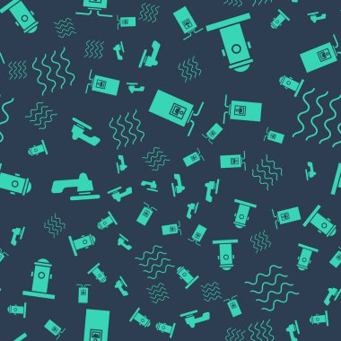 Gaz kazanını yanan bir ateşle, yangın musluğunu, su musluğunu ve dalgayı pürüzsüz bir şablonla ayarla. Vektör.