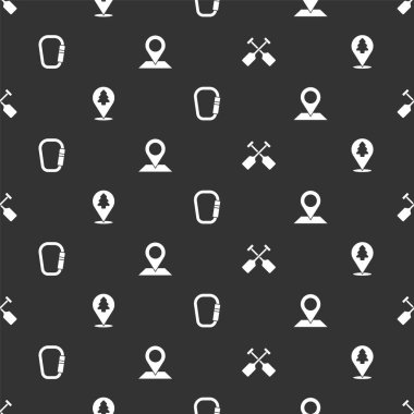 Paddle 'ı, ormanın yerini, Carabiner' ı ayarlayın. Vektör.