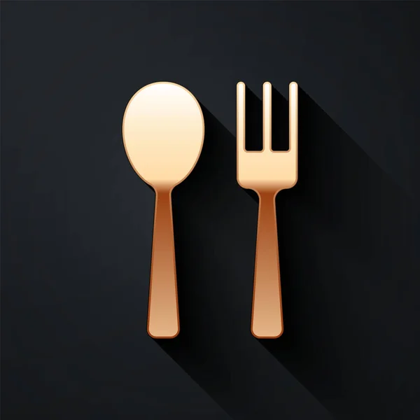 Gold Fork Spoon Icon Isolated Black Background Cooking Utensil Cutlery — Stock Vector