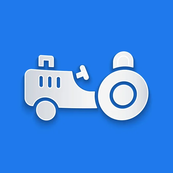Papier Découpé Icône Tracteur Isolé Sur Fond Bleu Style Art — Image vectorielle