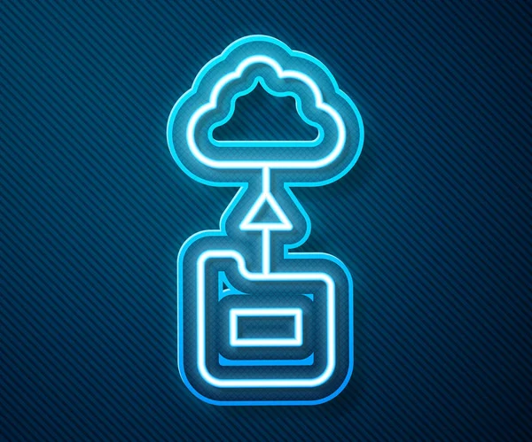 Žhnoucí Neonová Linka Cloud Technologie Přenos Ukládání Dat Ikona Izolované — Stockový vektor