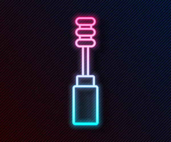 Leuchtende Neon Linie Mascara Pinsel Symbol Isoliert Auf Schwarzem Hintergrund — Stockvektor