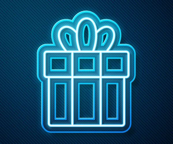 Glowing Neon Line Gift Box Icon Isolated Blue Background Merry — Stock Vector