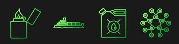 Set Line Container Voor Motorolie Lichter Olietanker Schip Molecule Olie — Stockvector